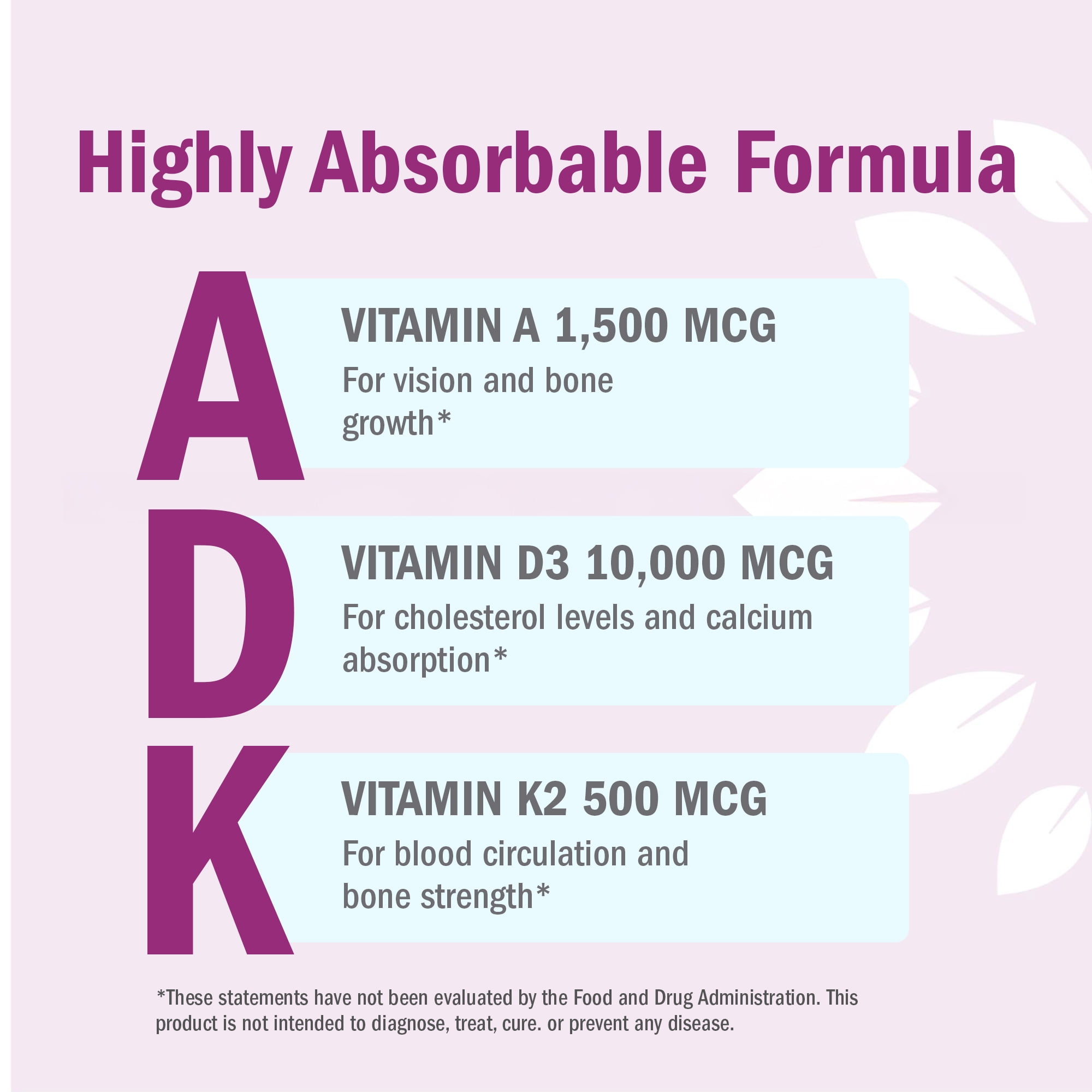 NatureGenX ADK Vitamin Supplement - High Potency Vitamin A 1500 mcg, D3 10000 IU & K2 500 mcg - Bone, Heart & Immune Support - 90 Vegetarian Capsules