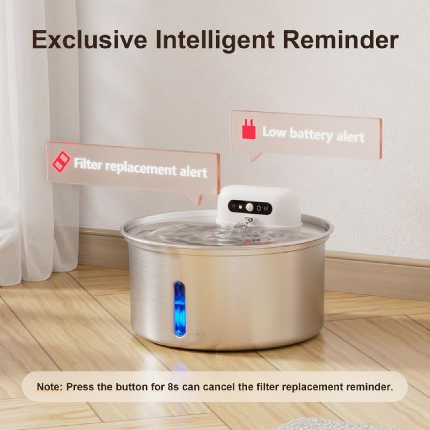 Upgraded Wireless Smart Stainless Steel Dog & Cat Water Fountain, 108-oz
