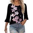 thumbnail image 2 of Jsaierl Tops for Women 3/4 Sleeve Casual Crew Neck Shirts Ruffle Trim Fashion Print Ladies Blouses Classic Vacation Tunic Top S-2XL, 2 of 6