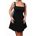 thumbnail image 2 of Women's Sleeveless Square Neck Adjustable Straps Tie Back A-Line Mini Party Club Dress, 2 of 10
