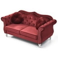 thumbnail image 4 of Passion Furniture Hollywood 68 in. Burgundy Velvet Chesterfield Loveseat with 2-Throw Pillow, 4 of 5