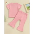 thumbnail image 5 of FEORJGP Kid Girls Daily Cute Summer Pants Set 6M 1T 2T 3T 4T Toddler Baby Short Sleeve T-shirt Crew Neck Shirt Letters Print Tops with Flare Pants Loose Casual Simply Outfit, 5 of 9