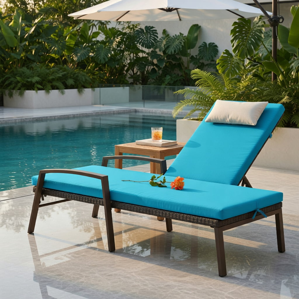 Hommoo Adjustable Outdoor Rattan Chaise Lounge Chair with Removable Cushion, Steel Frame, Weather-Resistant PE Wicker, 5-Position Reclining Backrest for Patio, Deck or Poolside, Turquoise