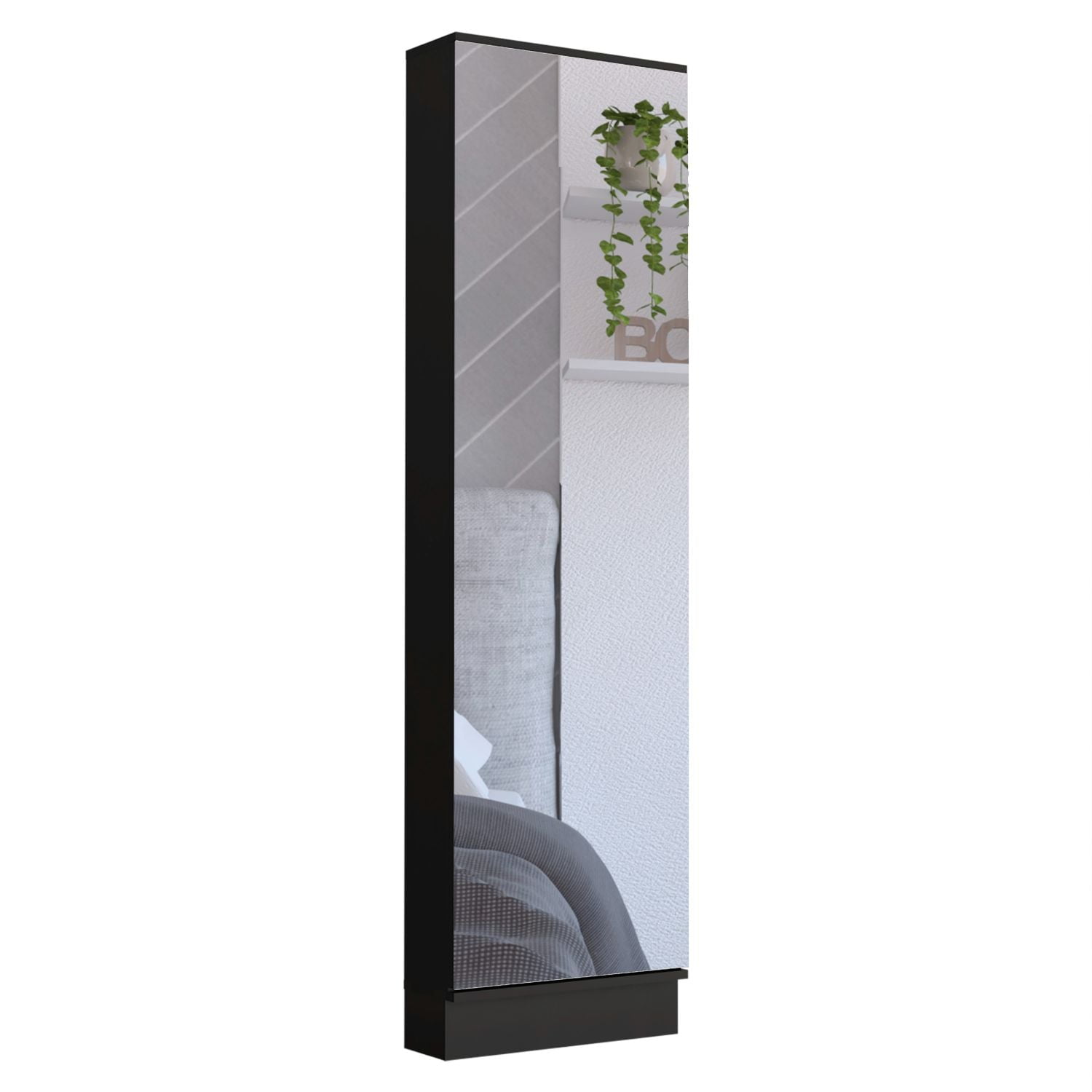 Leto XL Shoe Rack with Full-Length Mirror, Five Interior Shelves, Single-Door Cabinet
