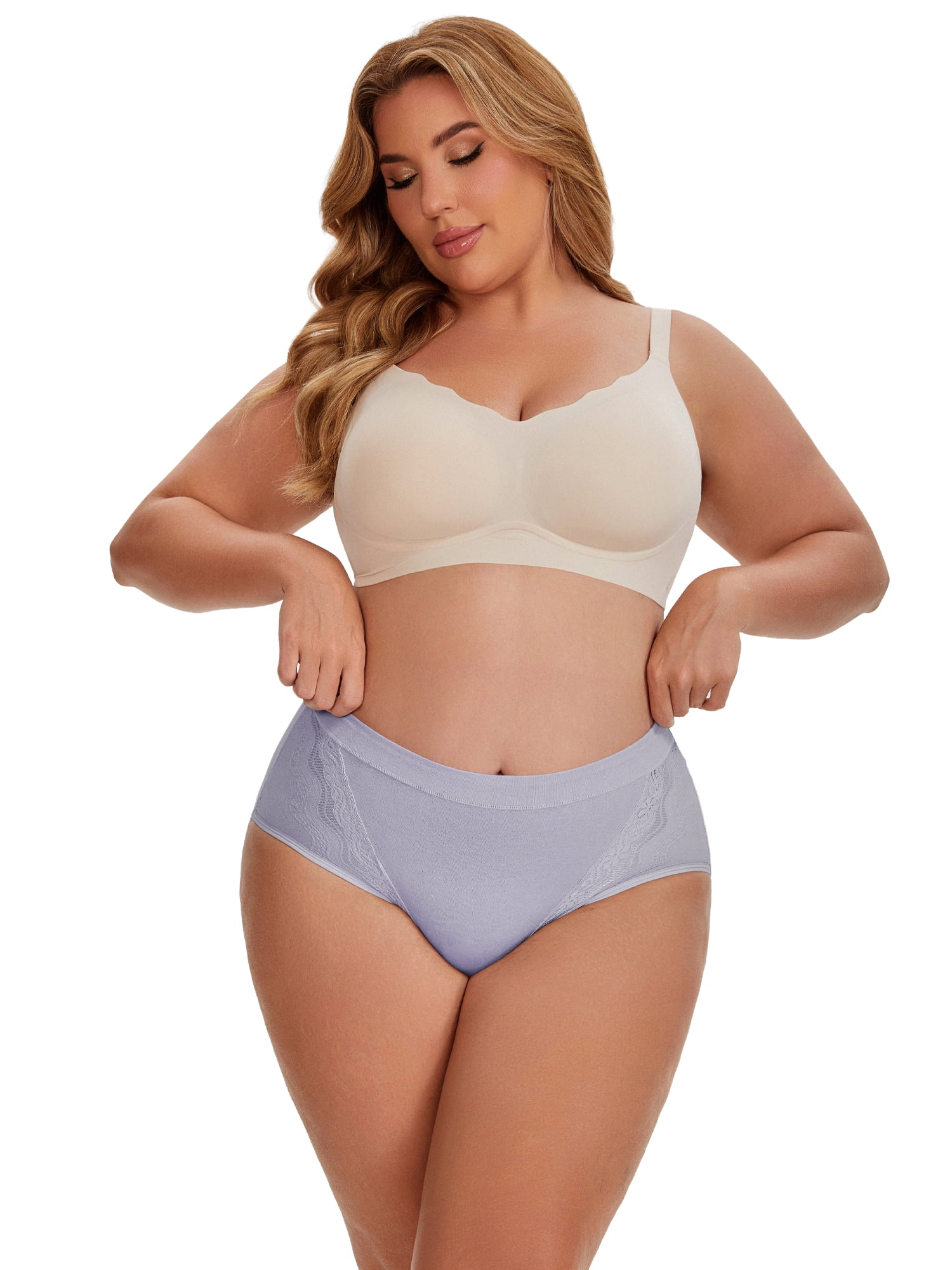DARING DIVA Women's High Rise Cotton Underwear Full Coverage Lace Briefs L Purple