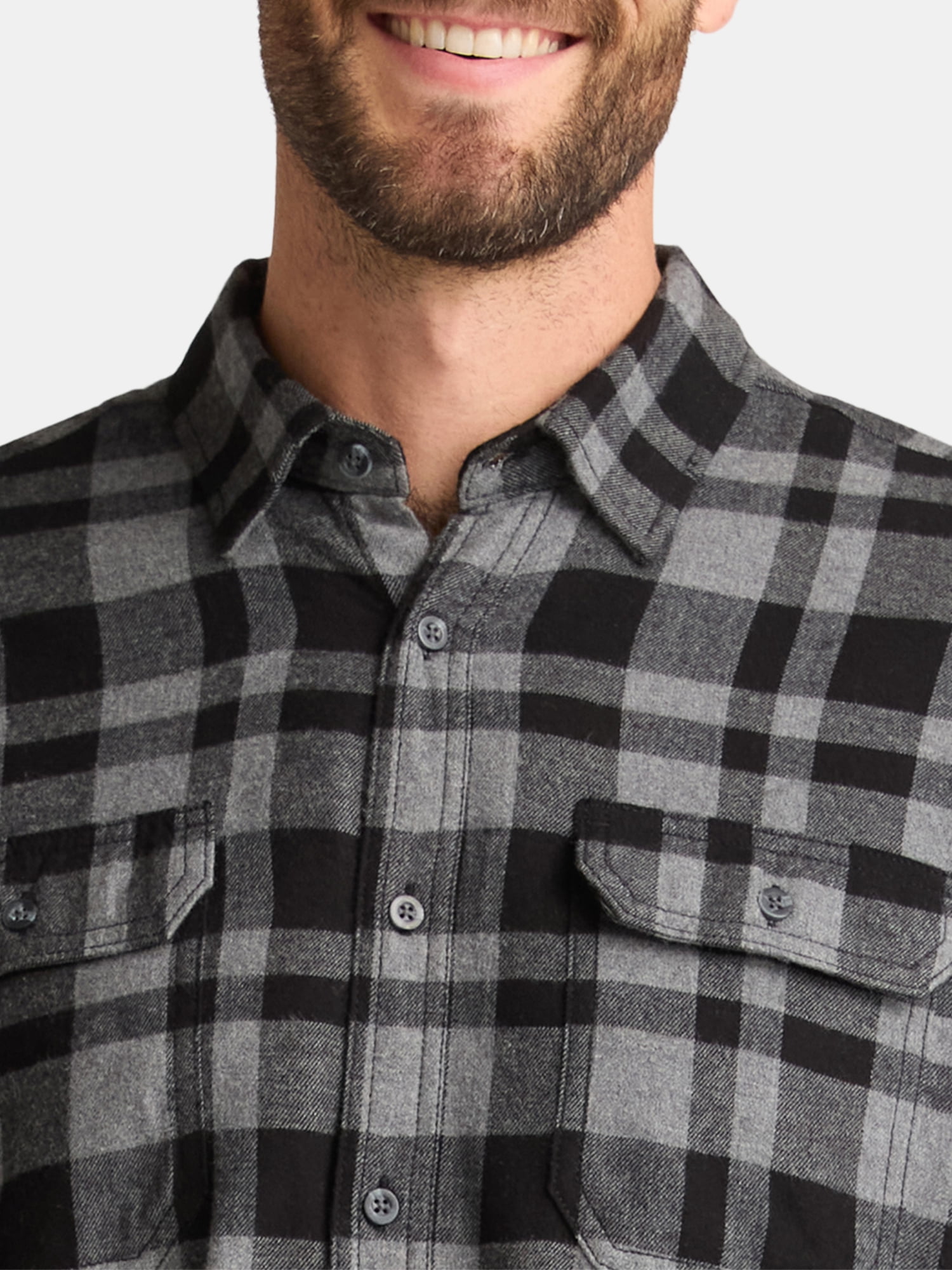George Men's & Big Men's Relaxed Fit Double Pocket Flannel Shirt, Sizes XS-3XLT
