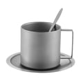 thumbnail image 1 of Taza de café de acero inoxidable de doble pared con asa para adultos, con posavasos, lisa, con platillo y cuchara., 1 of 9