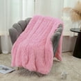 thumbnail image 3 of DONGPAI Decorative Soft Fluffy Faux Fur Throw Blanket, Long Shaggy Cozy Furry Blanket Comfy Flannel Fuzzy Blanket for Bedroom Sofa Couch, 31''x 47'', Pink, 3 of 6