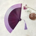 thumbnail image 4 of Ancient Fan Hollow Out with Tassels Vintage Bamboo Folding Fan Decor Ladies Hand Fan Daily Use-Purple, 4 of 7