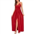 thumbnail image 2 of Robe Maxi d'Été pour Femme Vacances à Fleurs à Bretelles Spaghetti Printemps Décontractée Bohème Fendue Plage Longue Fluide Robe Soleil Rouge TG, 2 of 5