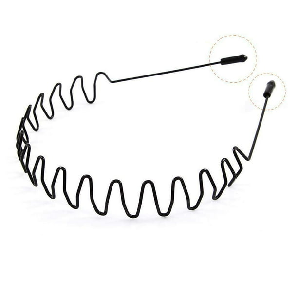 Diadema de metal para hombres, diadema para mujeres, diademas deportivas de primavera onduladas negras unisex para hombres, clips de aro para la cabeza, accesorios para mujeres, diadema ancha elástic JAMW Sencillez