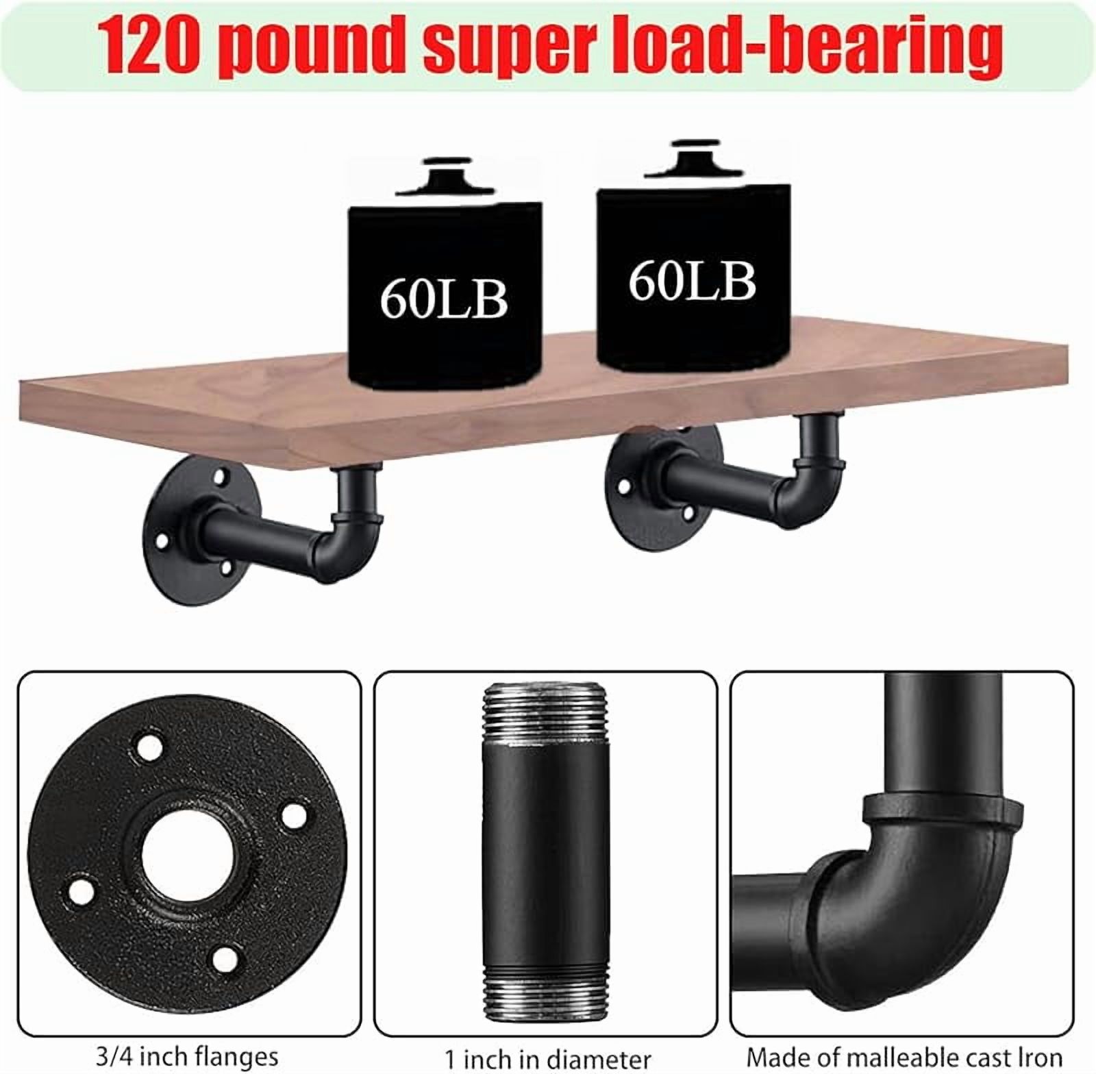 Industrial L Pipe Shelf Brackets for 7-14 in Depth Wood,Heavy-Duty 3/4" Iron,Wall Mount Floating Shelf Bracket L Metal Pipe Shelving Brackets for Wood-Black DIY Pipe Shelves(6.7*3.1 Inch 4 Pack)