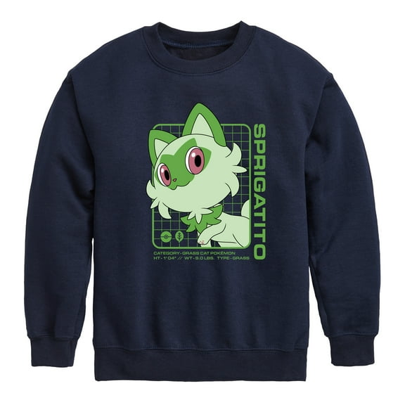 Pokémon - Sprigatito Stats - Youth Crewneck Fleece Sweatshirt