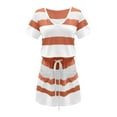 thumbnail image 4 of Womens Dresses Vacation, Women's Hide Belly Blouson Knee Length Dress Summer Casual Striped T Shirt Dresses Short Sleeve V Neck Midi Dress, 4 of 6