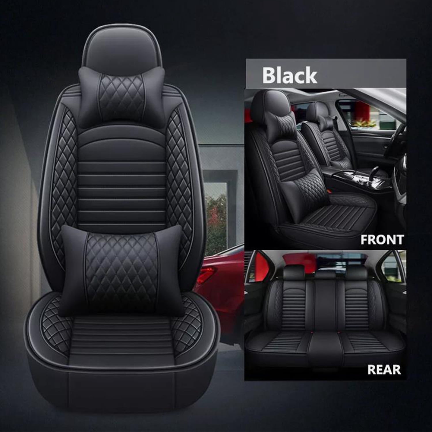 WRWolf Car 5-Seat Covers Front & Rear Full Set for Ford Maverick 2022-2023 2024 2025 PU Leather Seat Cushion Protector Waterproof Black