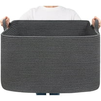 PrimeCook Shop Storage Basket, Rectangle Dirty Clothes Baskets for Laundry, Woven Basket for Living Room, Extra Large Cotton Rope Baskets for Toys, Blankets, 23.6" x 15.7" x 13.8", Dark Gray