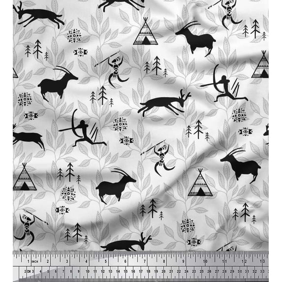 Soimoi Rayon Fabric Reindeer,Tent & Human African Fabric Prints By Yard 42 Inch Wide
