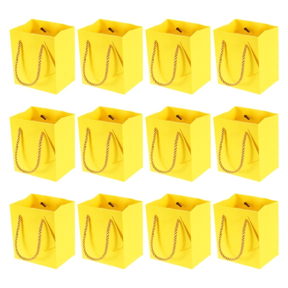 Gift Bags 4 x 2.8 x 4.5 Inch, 12 Pcs Small Tote Bags with Handles and Greeting Card for Party Favor Wedding Bridal Shower Festivals, Yellow