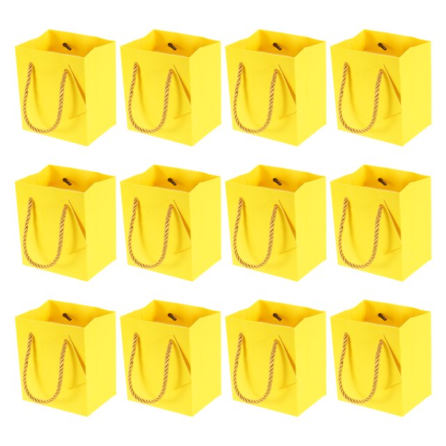 Bolsas de Regalo 4 x 2.8 x 4.5 Pulgadas, 12 Pcs Bolsas Pequeñas con Asas y Tarjeta de Saludo para Favor de Fiesta, Boda, Despedida de Soltera, Festivales, Amarillo