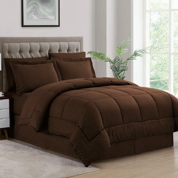 Sweet Home Collection Chocolate Brown 8 Piece Bed in a Bag Comforter Set with Sheets, Twin