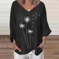 thumbnail image 2 of Blouse pour Femmes Col en V Manches 3/4 Coton Lin avec Imprimé Pissenlit, 2 of 4