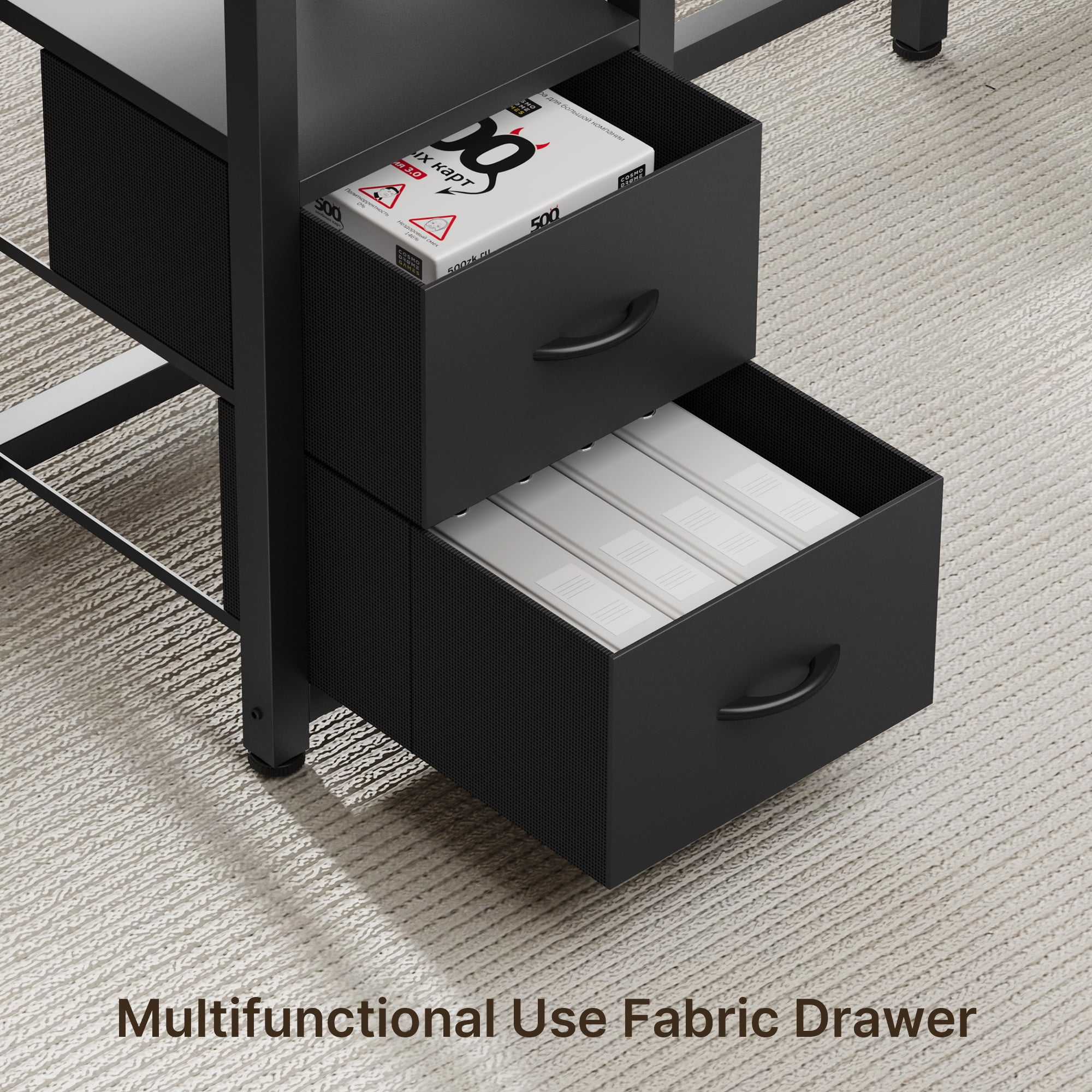 Desk, Lofka 66 Inch L Shaped Home Office Desk with 2 Drawers and Charging Station, Black