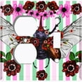 thumbnail image 4 of Metal Light Switch Plate Cover Unique Floral Beetle Teal Pink Stripes BUT008, 4 of 13