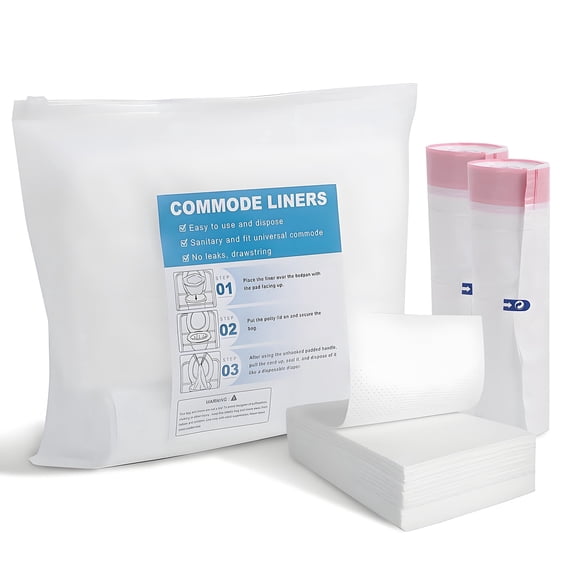 VEGCOO 80-Pack Commode Liners with Super Absorbent Pads - Universal Fit for Toilet Chairs, Leak-Proof & Odor-Control, Camping Toilet Bags, Includes 80 Disposable Bags 80 Pads (14.5"x22.8")