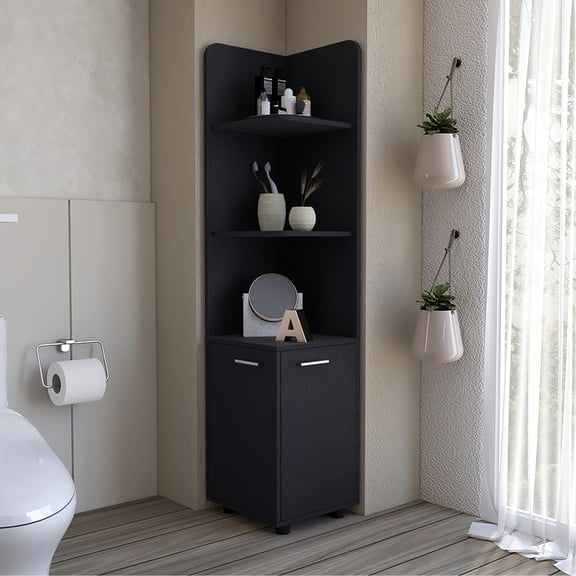 Wall - mounted black cabinet with 2 doors and one drawer - Great for bathroom organization