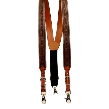 Nocona Western Suspenders Mens Tooled Adjustable Galluses Tan (Best Tool Belt Suspenders)