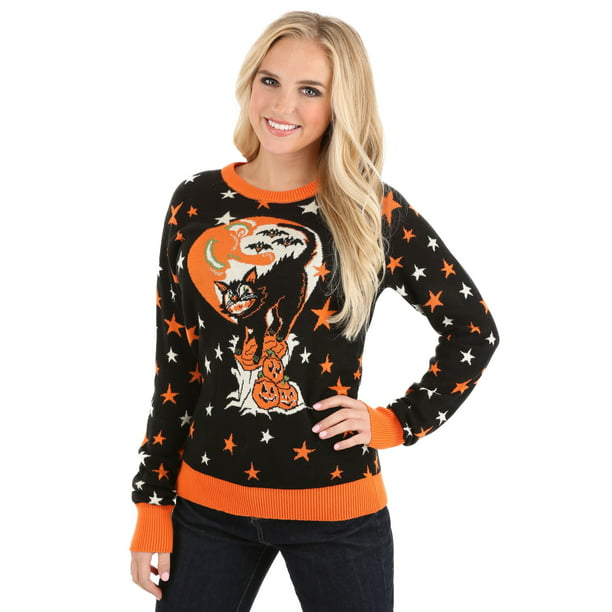 Adult Vintage Halloween Cat Halloween Sweater - Walmart.com