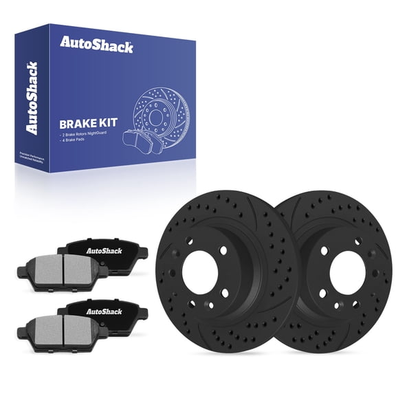 AutoShack Rear Solid Drilled & Slotted E-Coated Brake Rotors Black Finish   Ceramic Pads 6-PC Brake Kit Replacement for 2006-2012 Ford Fusion 2006-2013 Mazda 6 NightGuard 11" (279.5 mm)