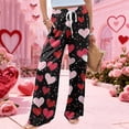 thumbnail image 4 of LWavelet Soft Fabric Heart Print Wide Leg Pants Women Valentine's Day Casual Wear Black S, 4 of 6