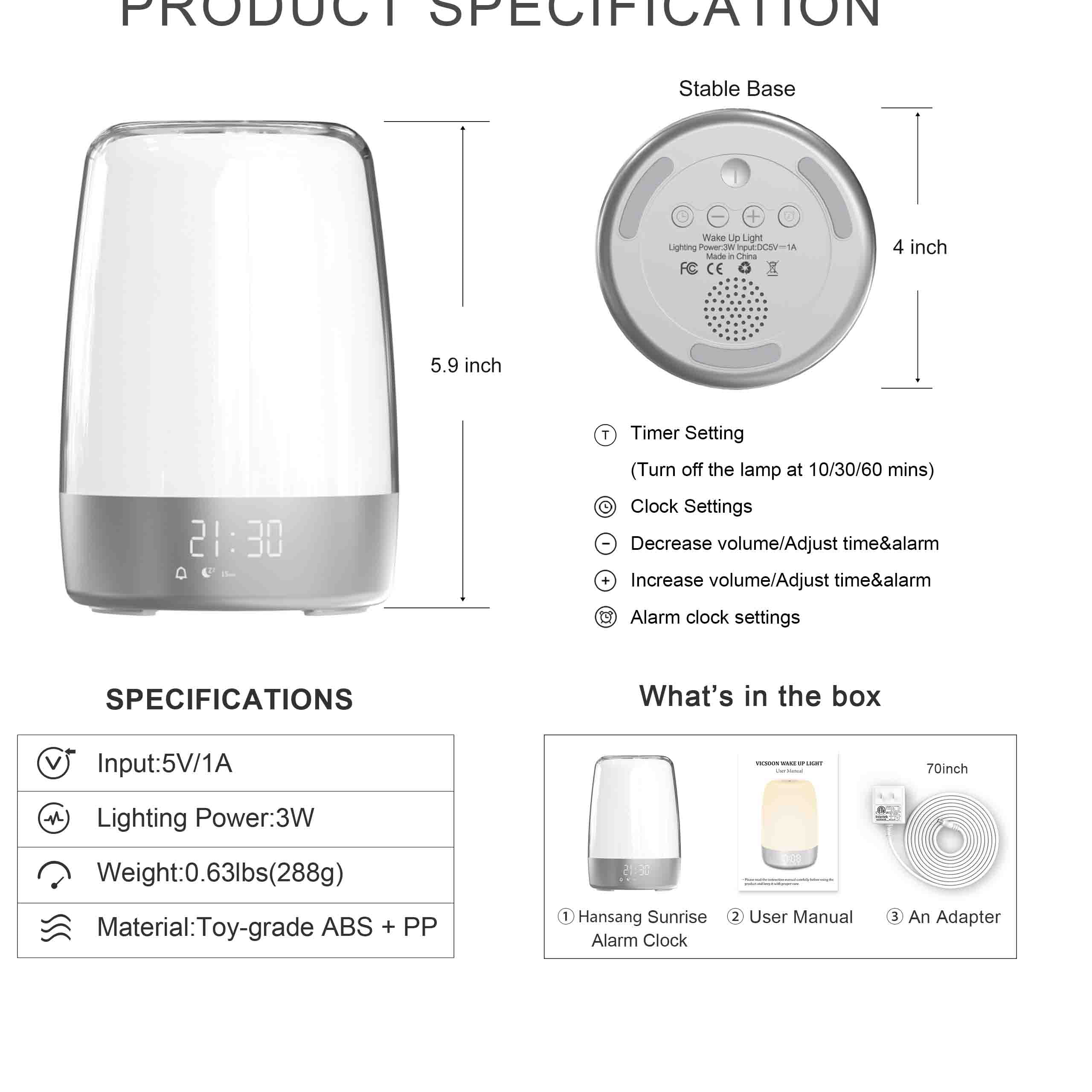 Hansang Sunrise Alarm Clock, Wake up Light Alarm Clock, 3 Ways Dimmable Modern Small Digital RGB Bedside Lamp for Heavy Sleeper