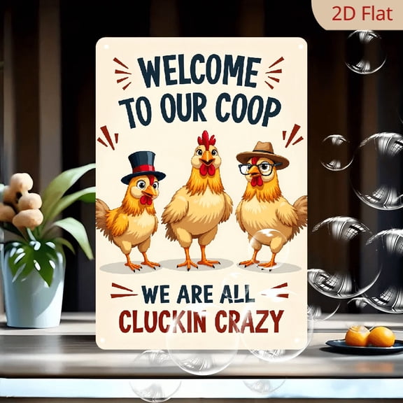 8x12 Inch Rustic Vintage Chicken Coop Welcome Sign Whimsical Rooster Design, Durable Wall Art Perfect for Home, Garden, Bar, or Cafe