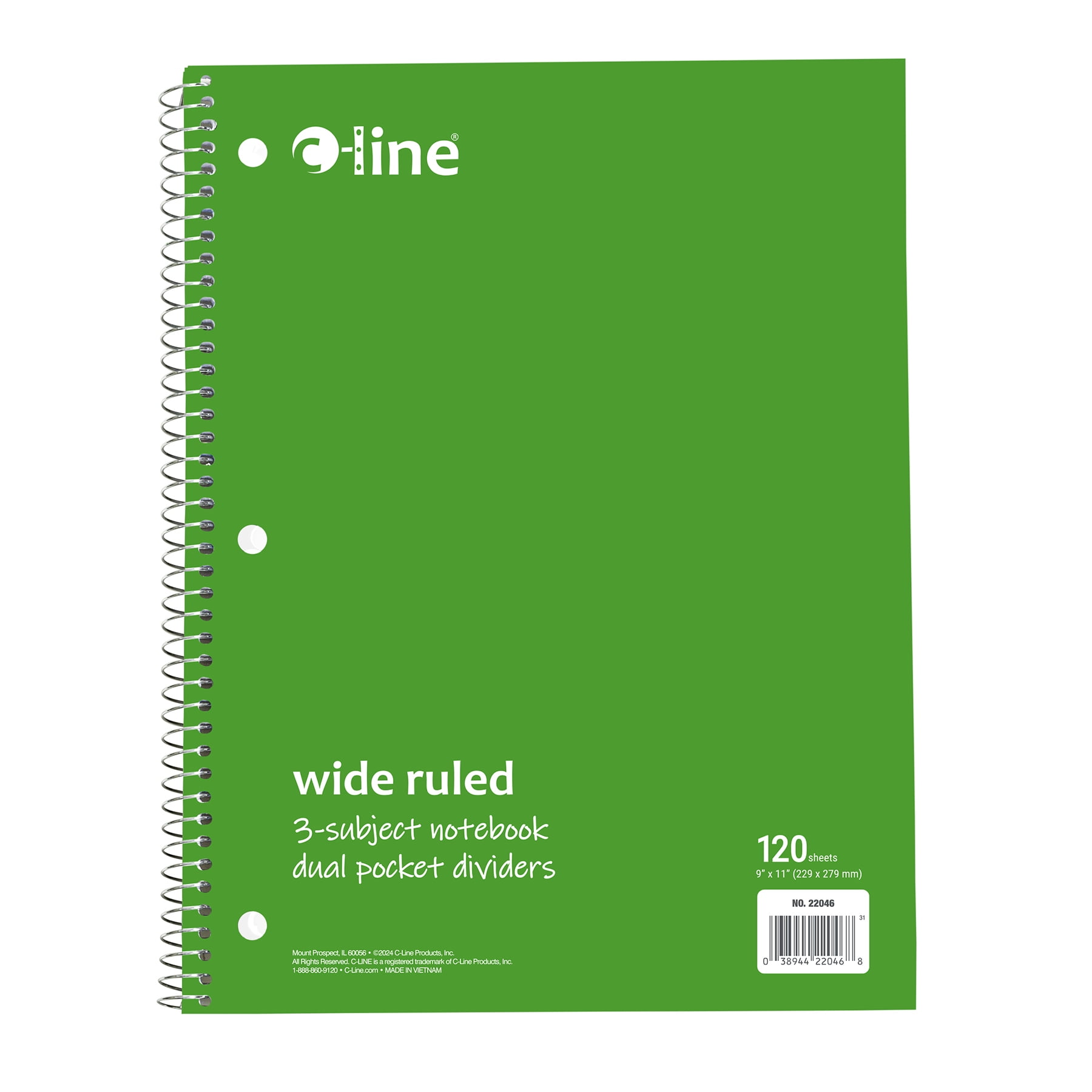 C-Line 3-Subject Notebook, Wide Ruled, 120 Sheets, Assorted Colors, Pack of 3 C-Line 3-Subject Notebook, Wide Ruled, 120 Sheets, Assorted Colors, Pack of 3