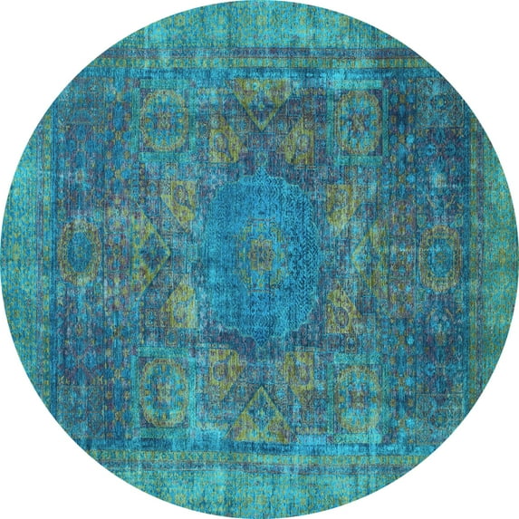 Ahgly Company Indoor Round Oriental Light Blue Modern Area Rugs, 3' Round