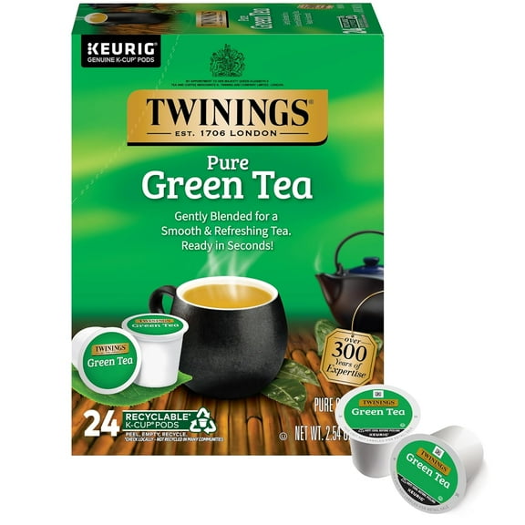 Twinings Pure Green Tea K-Cup Pods for Keurig, Natural Caffeine, Enjoy Hot or Iced, Smooth, 24 Count