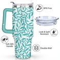 thumbnail image 3 of 40 Oz Blue Leaves Tumbler with Handle and Straw,Double Wall Vacuum Reusable Stainless Steel Water Bottle Leak Proof Insulated Travel Mug Iced Coffee Cup, for Iced or Cold Beverages, 3 of 7