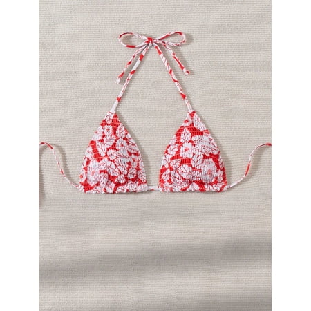 Swim Mod Women Random Print Halter Strap Bikini Top Summer Beach