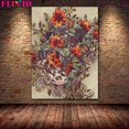 thumbnail image 1 of Esqueletos, flores y animales misteriosos arte de pared Vintage lienzo pintura Bat Opossum, astrología Luna estrellas planetas póster impresión, 1 of 4