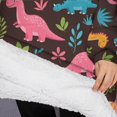 thumbnail image 3 of Oversized Wearable Blanket Hoodie,DarkBrown Cartoon Dinosaurs Colorful Plants Pattern Sherpa Blanket Hoodie with Super Pockets,Super Warm Fuzzy Pullover for Women & Men, 3 of 6