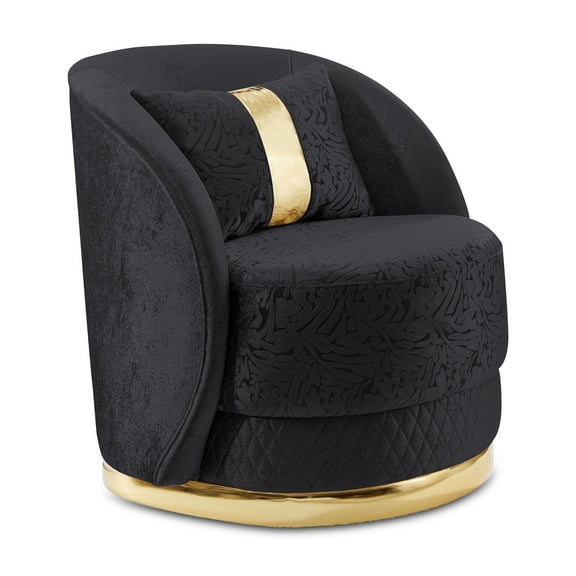 Furniture of America Quorin Glam Upholstered Swivel Arm Chair with Pillow, Black and Gold