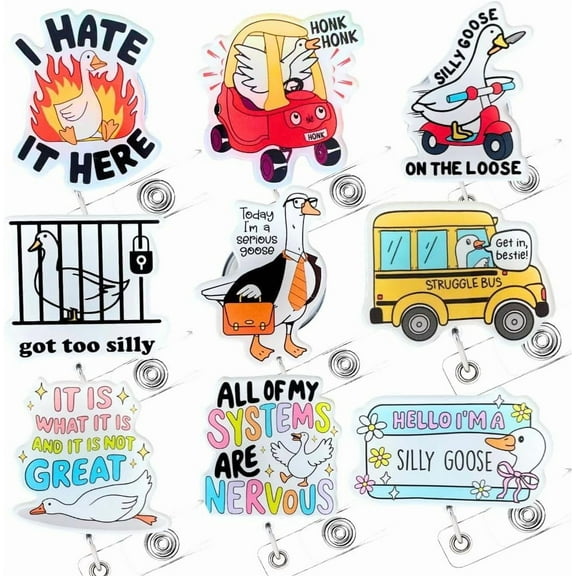 Cute Silly Goose Badge Reels 9PC Set – Funny & Adorable Nurse Badge Reel for Work, Perfect Funny Gift for Nurses, Teachers, Office Workers, and Anyone Who Loves Whimsical Accessories!