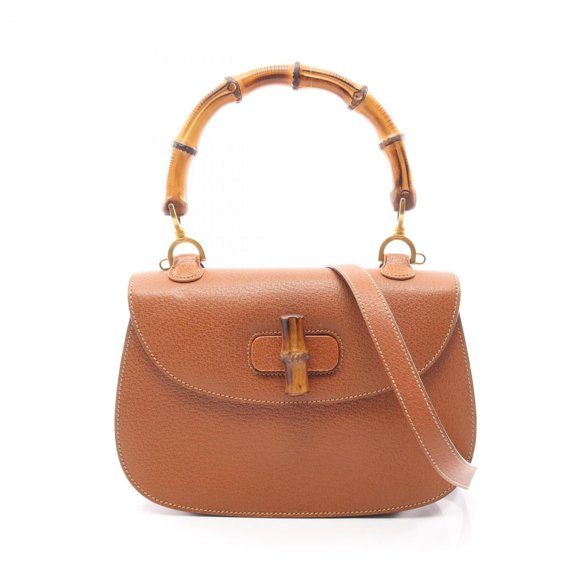 Pre-Owned Gucci Bamboo 2-Way Handbag, Leather, Women's, Brown, 00019510633