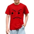 thumbnail image 1 of Blusas y camisas de manga corta con cuello redondo para niños y niñas, color liso, con estampado de expresión linda, manga corta, holgadas y cómodas, blusa para niña, 1 of 5