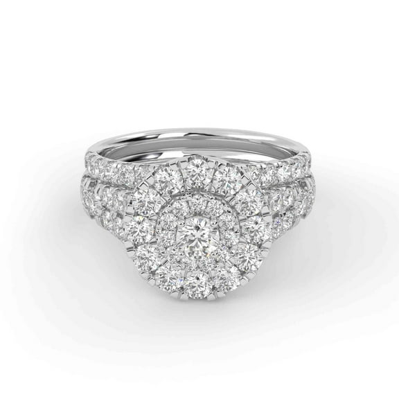 AFFY Double Halo Split Shank Bridal Ring Set, 1.80 Cttw Lab Grown Diamond Engagement Wedding Rings for Women 14K White Gold Over 925 Sterling Silver F-G-H, SI Quality Ring Size-4