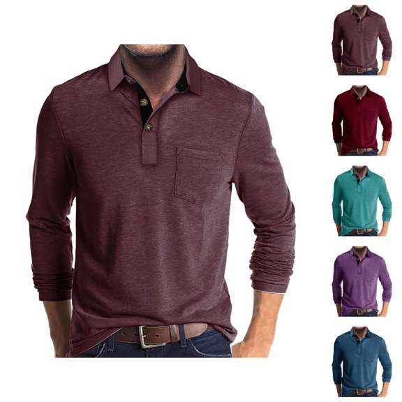 Long Sleeve Polo Shirts for Men Spring Fall Casual Collared Lightweight Golf Shirts Plain Work Shirt