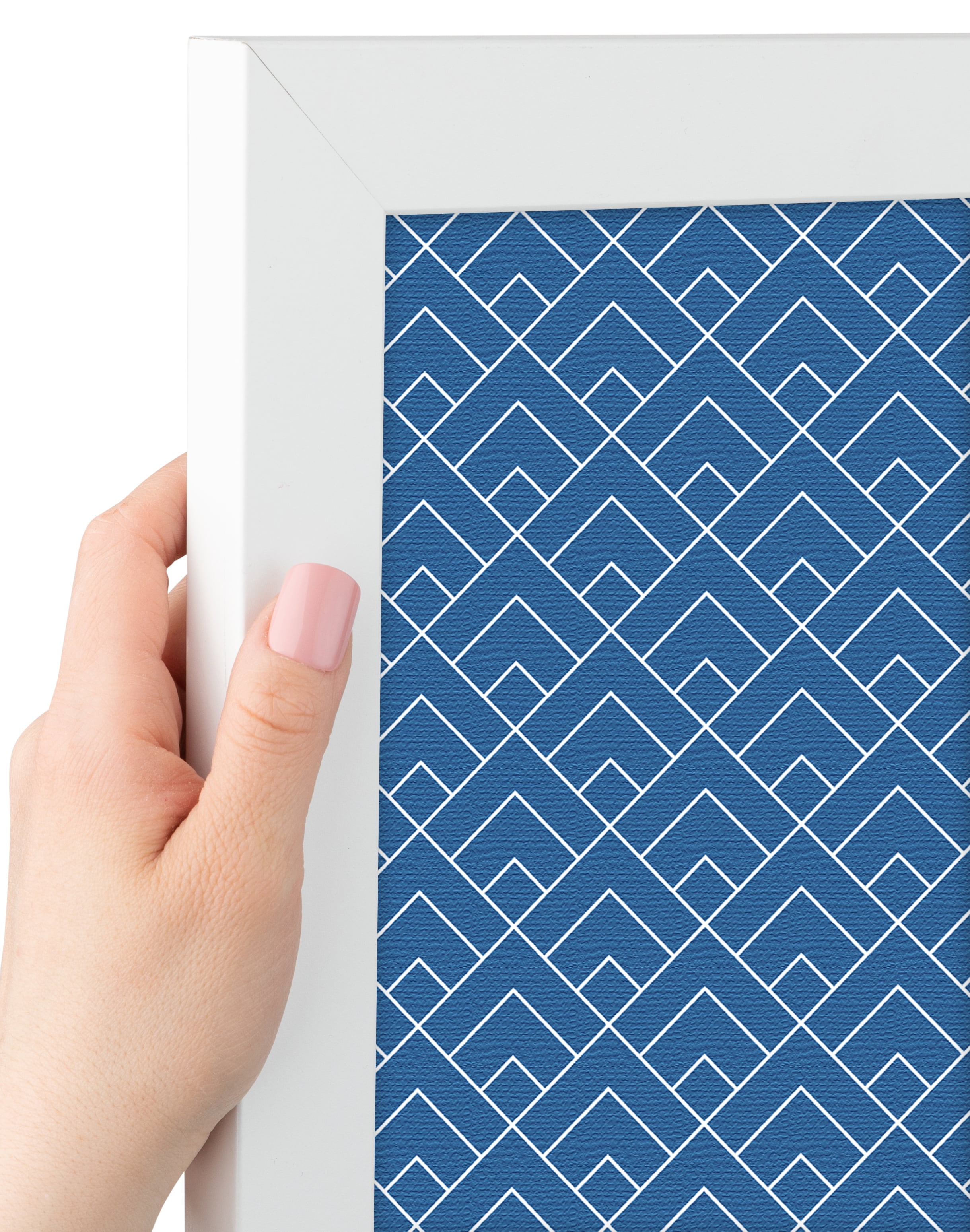 PinPix 16x12 Custom Cork Bulletin Board Peaks Modern Pattern Navy Poster Board Has a Fabric Style Canvas Finish, Framed in Peaks Modern Pattern Navy, by ArtToFrames (PinPix-1796)