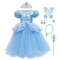FYMNSI Princess Dress for Girls Halloween Costume Fancy Dress Kids Carnival Christmas Birthday Party Cosplay Tulle Long Dress with Accessories 4-5 Years Blue
